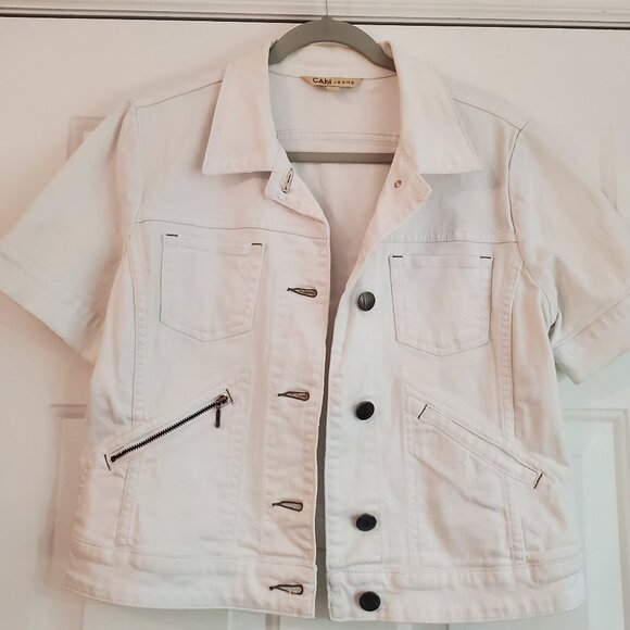 Vintage CAbi short-sleeve white denim jacket, UGC, - Picture 1 of 6